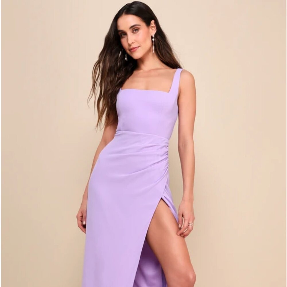 LULUS Glamorous Disposition Lavender Ruched Maxi Dress Purple - Size S